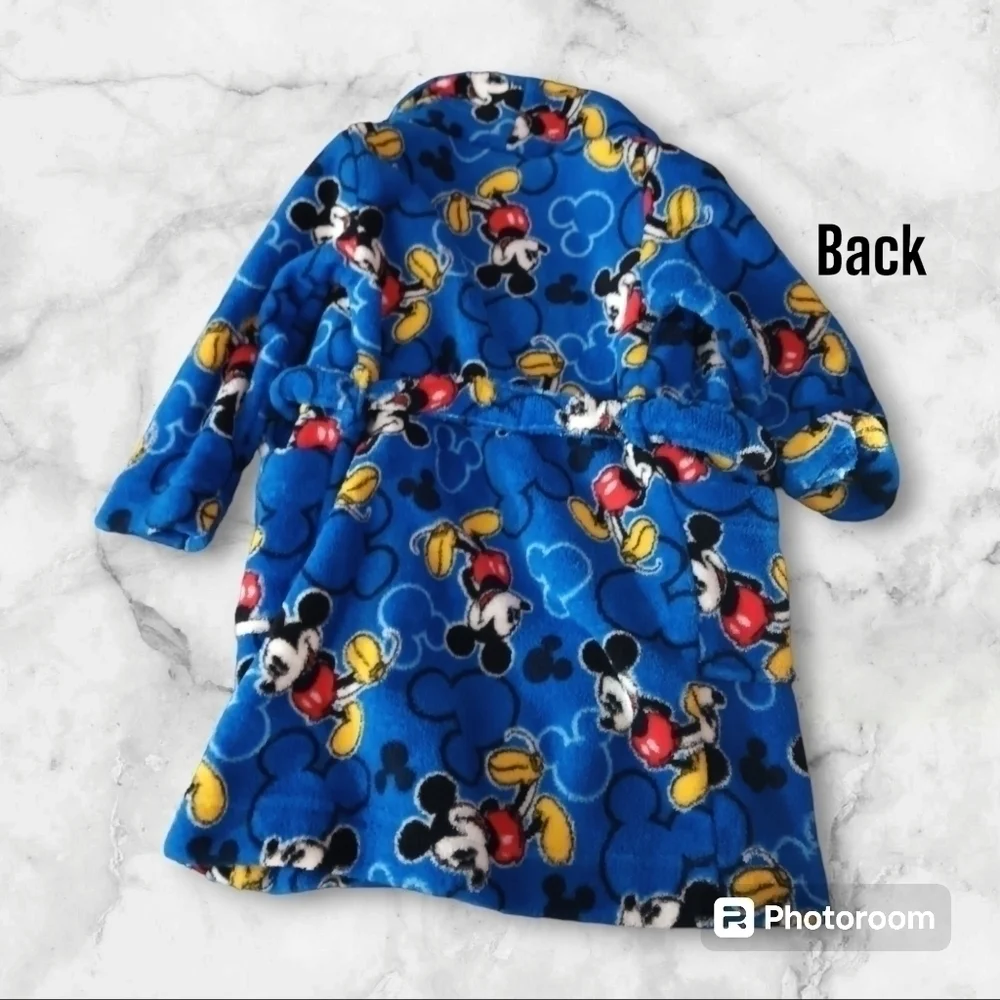 Disney Mickey Mouse Boys Blue Plush Fleece Bathrobe Robe Size 4T Toddler